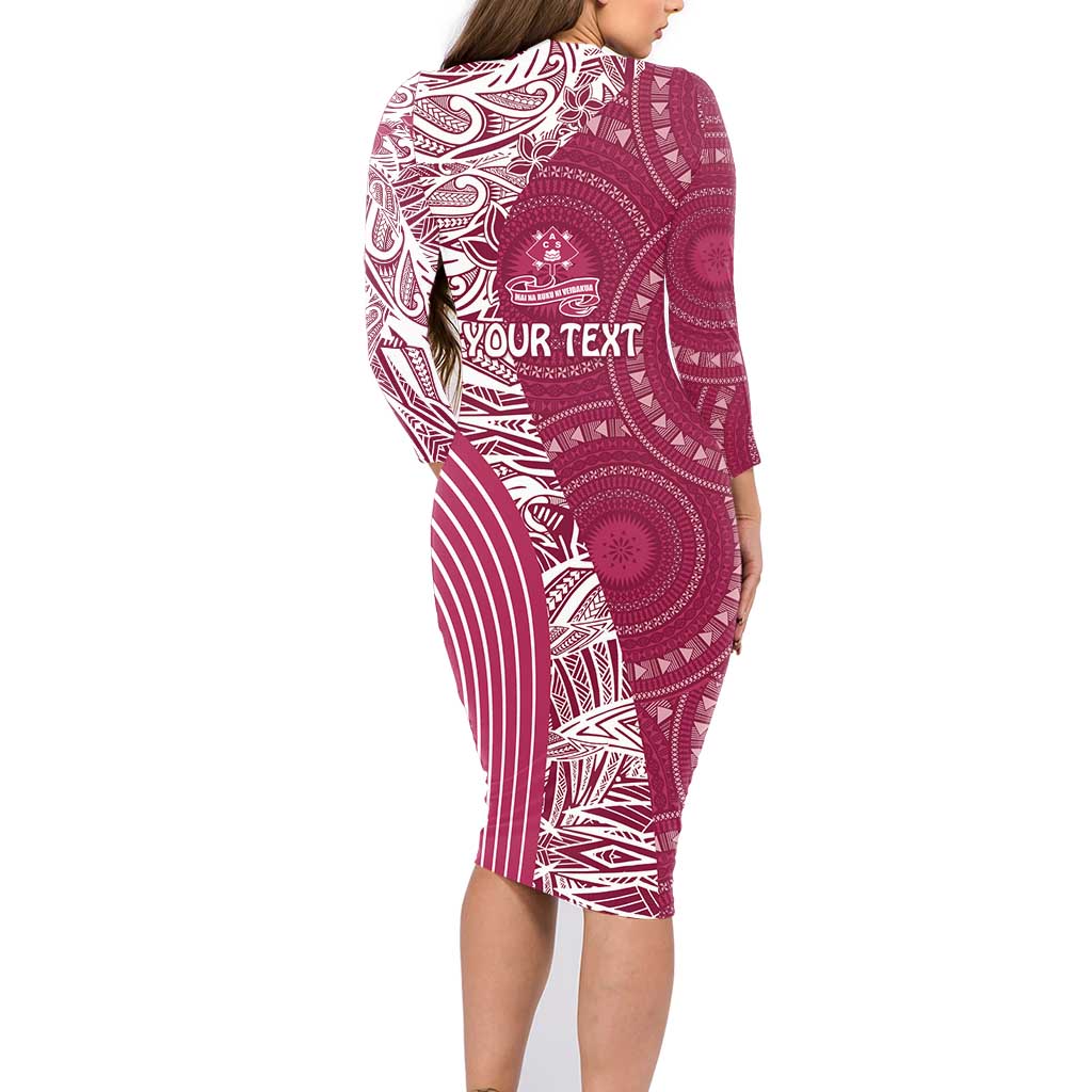 Fiji Adi Cakobau School Personalised Family Matching Long Sleeve Bodycon Dress and Hawaiian Shirt Masi Tapa Mix Plumeria LT7 - Polynesian Pride