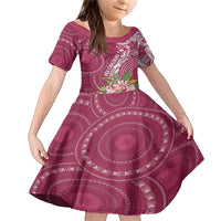 Fiji Adi Cakobau School Personalised Family Matching Mermaid Dress and Hawaiian Shirt Masi Tapa Mix Plumeria LT7 Daughter's Dress Maroon - Polynesian Pride