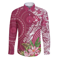 Fiji Adi Cakobau School Personalised Family Matching Mermaid Dress and Hawaiian Shirt Masi Tapa Mix Plumeria LT7 Dad's Shirt - Long Sleeve Maroon - Polynesian Pride