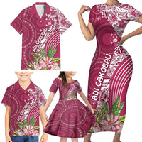Fiji Adi Cakobau School Personalised Family Matching Short Sleeve Bodycon Dress and Hawaiian Shirt Masi Tapa Mix Plumeria LT7 - Polynesian Pride