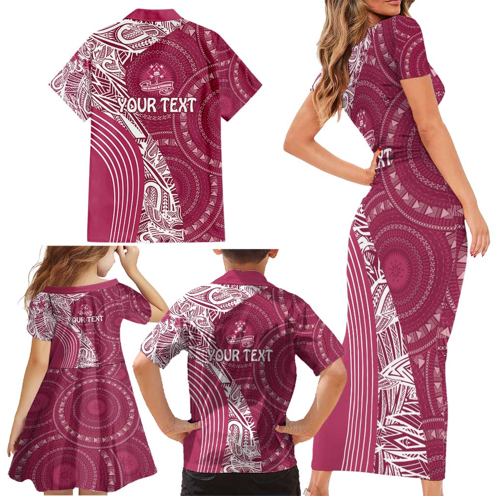 Fiji Adi Cakobau School Personalised Family Matching Short Sleeve Bodycon Dress and Hawaiian Shirt Masi Tapa Mix Plumeria LT7 - Polynesian Pride