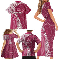 Fiji Adi Cakobau School Personalised Family Matching Short Sleeve Bodycon Dress and Hawaiian Shirt Masi Tapa Mix Plumeria LT7 - Polynesian Pride