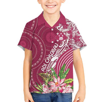 Fiji Adi Cakobau School Personalised Family Matching Short Sleeve Bodycon Dress and Hawaiian Shirt Masi Tapa Mix Plumeria LT7 Son's Shirt Maroon - Polynesian Pride