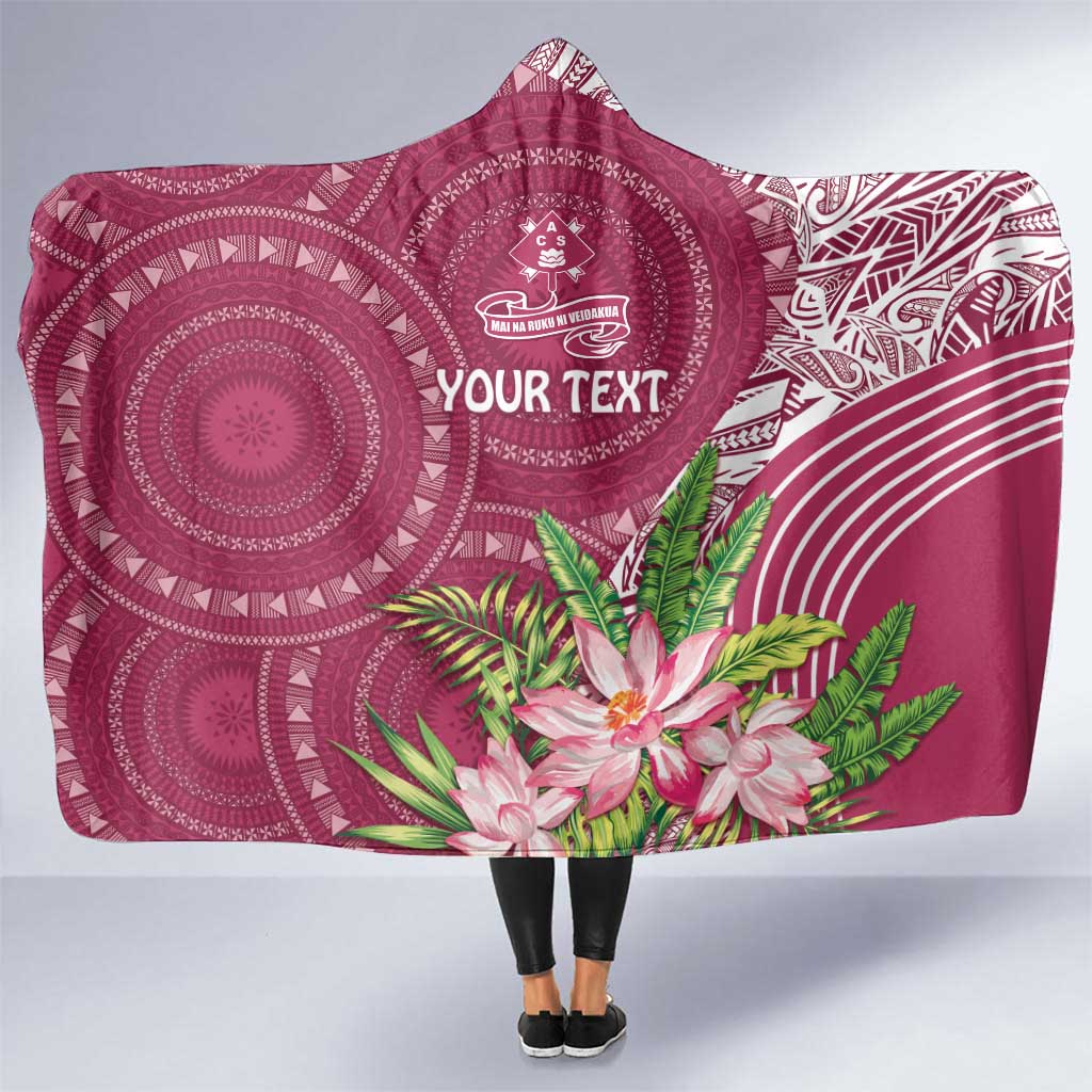 Fiji Adi Cakobau School Personalised Hooded Blanket Masi Tapa Mix Plumeria