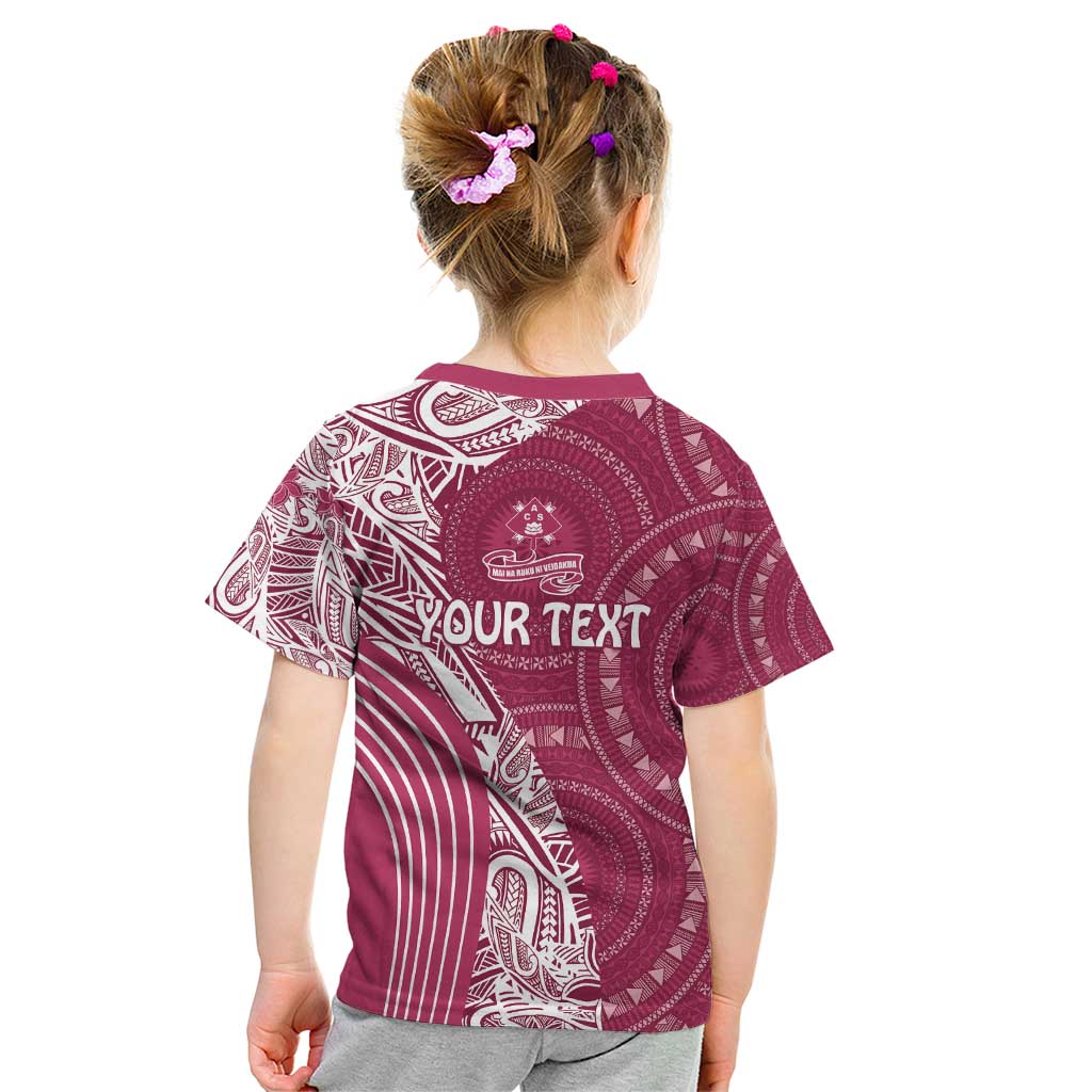 Fiji Adi Cakobau School Personalised Kid T Shirt Masi Tapa Mix Plumeria