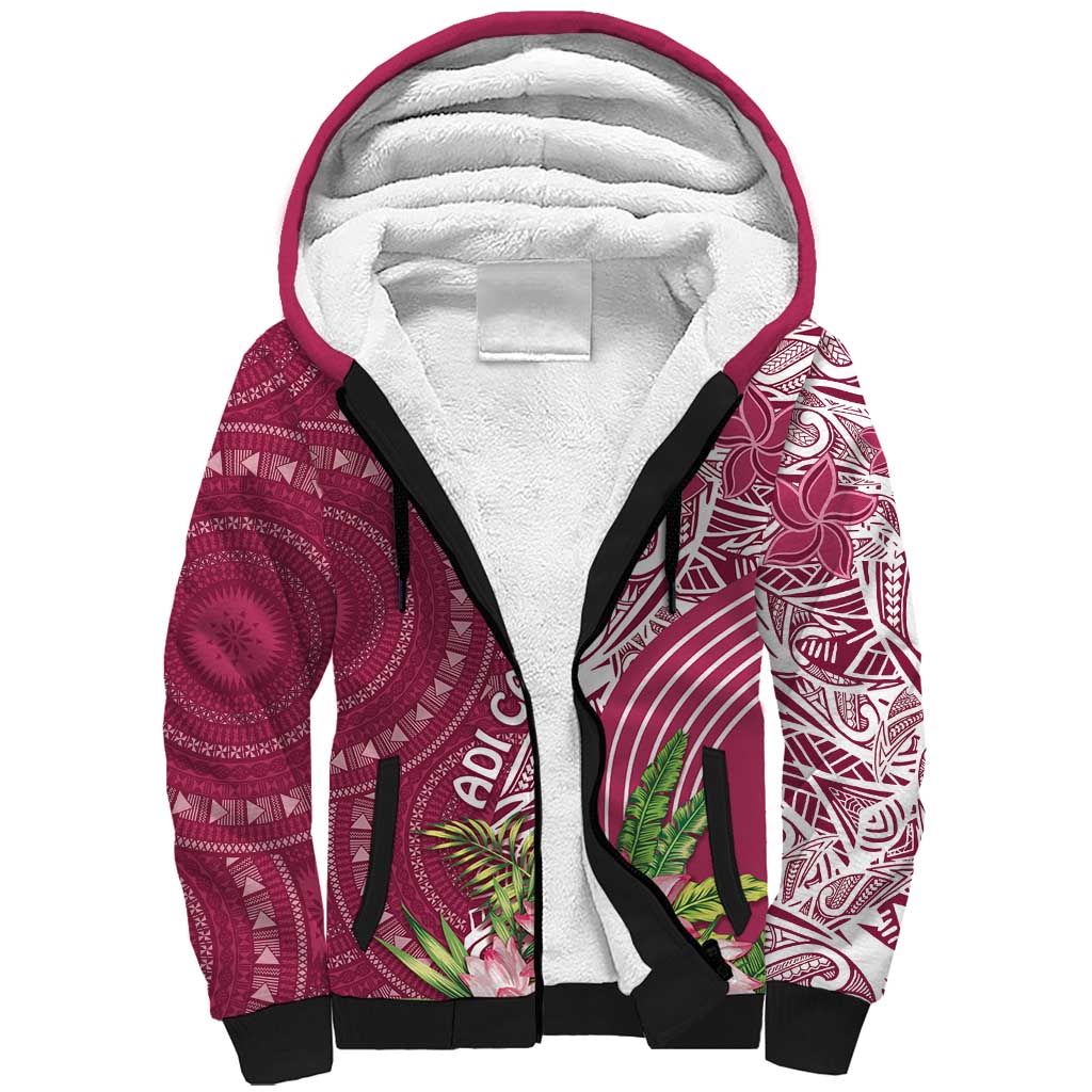 Fiji Adi Cakobau School Personalised Sherpa Hoodie Masi Tapa Mix Plumeria