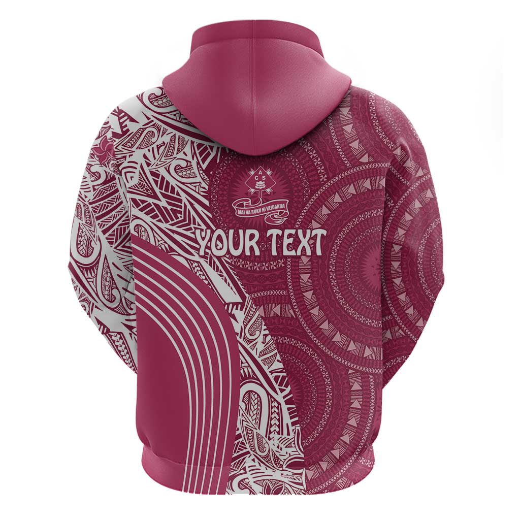 Fiji Adi Cakobau School Personalised Zip Hoodie Masi Tapa Mix Plumeria