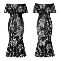 Aloha Hawaii Turtles Floral Couples Matching Mermaid Dress and Hawaiian Shirt Obsidian Glaze LT7 - Polynesian Pride