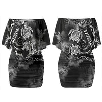 Aloha Hawaii Turtles Floral Couples Matching Off Shoulder Short Dress and Long Sleeve Button Shirt Obsidian Glaze LT7 - Polynesian Pride