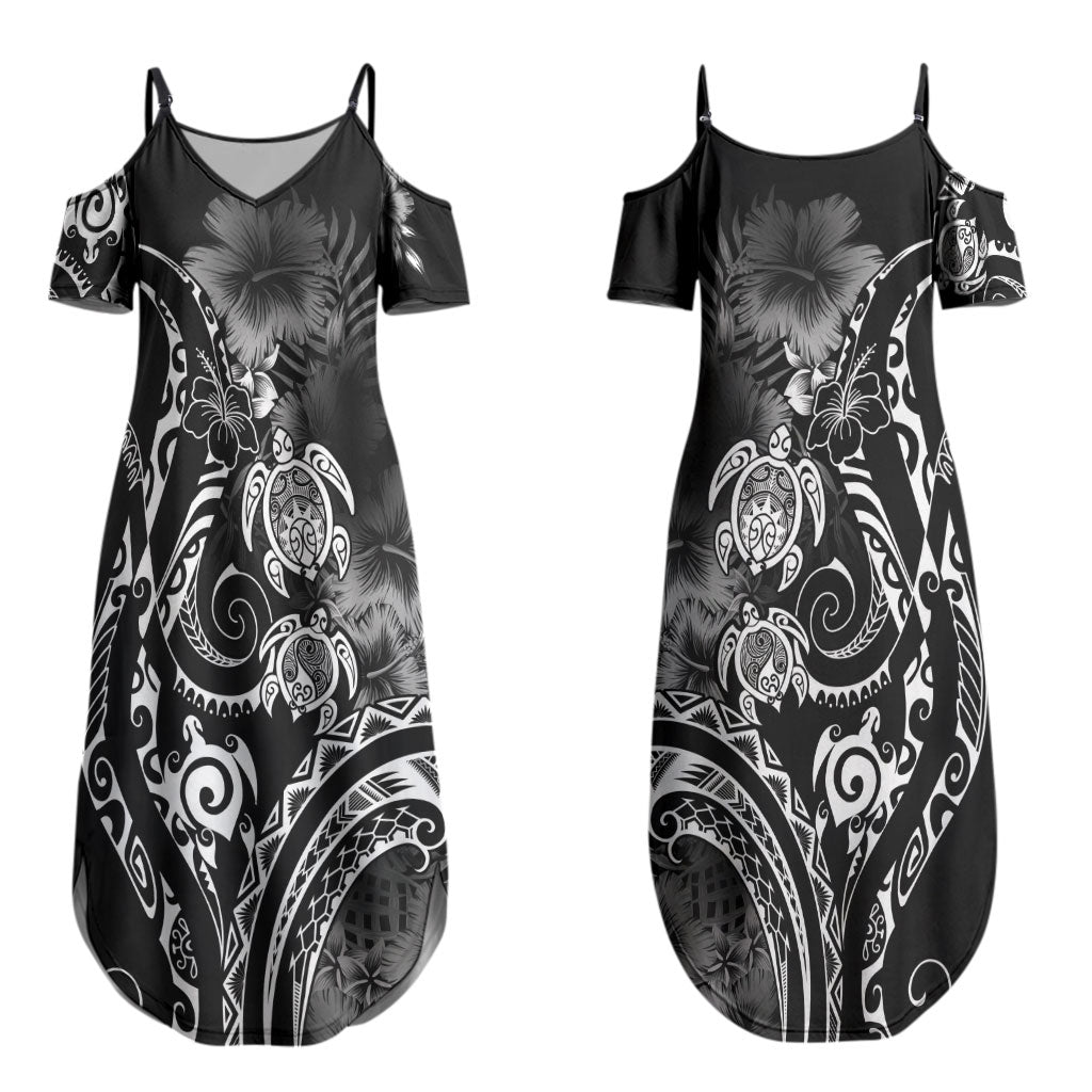 Aloha Hawaii Turtles Floral Couples Matching Summer Maxi Dress and Hawaiian Shirt Obsidian Glaze LT7 - Polynesian Pride