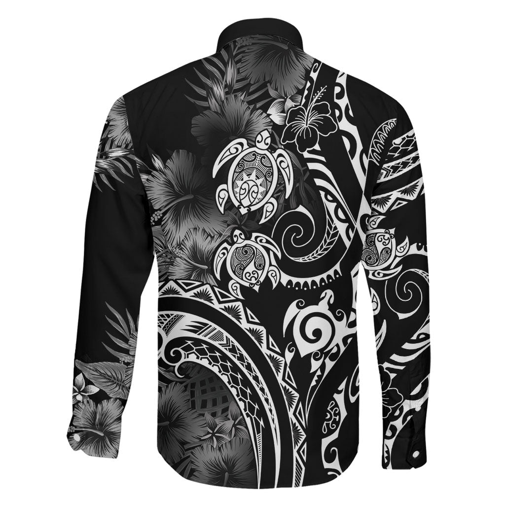Aloha Hawaii Turtles Floral Family Matching Long Sleeve Bodycon Dress and Hawaiian Shirt Obsidian Glaze