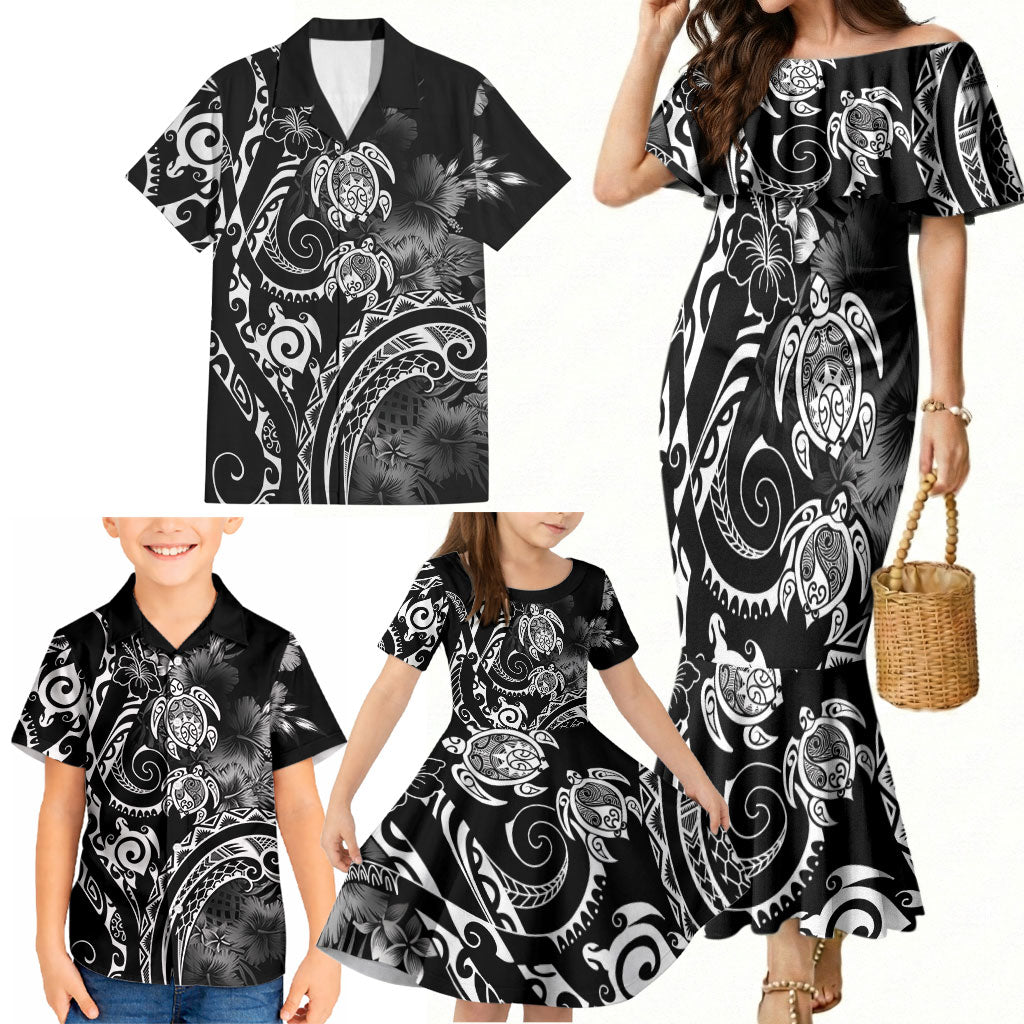 Aloha Hawaii Turtles Floral Family Matching Mermaid Dress and Hawaiian Shirt Obsidian Glaze LT7 - Polynesian Pride