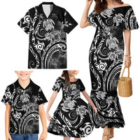 Aloha Hawaii Turtles Floral Family Matching Mermaid Dress and Hawaiian Shirt Obsidian Glaze