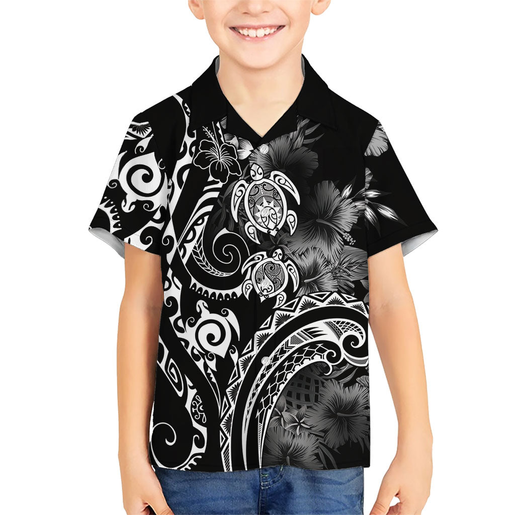 Aloha Hawaii Turtles Floral Family Matching Off The Shoulder Long Sleeve Dress and Hawaiian Shirt Obsidian Glaze