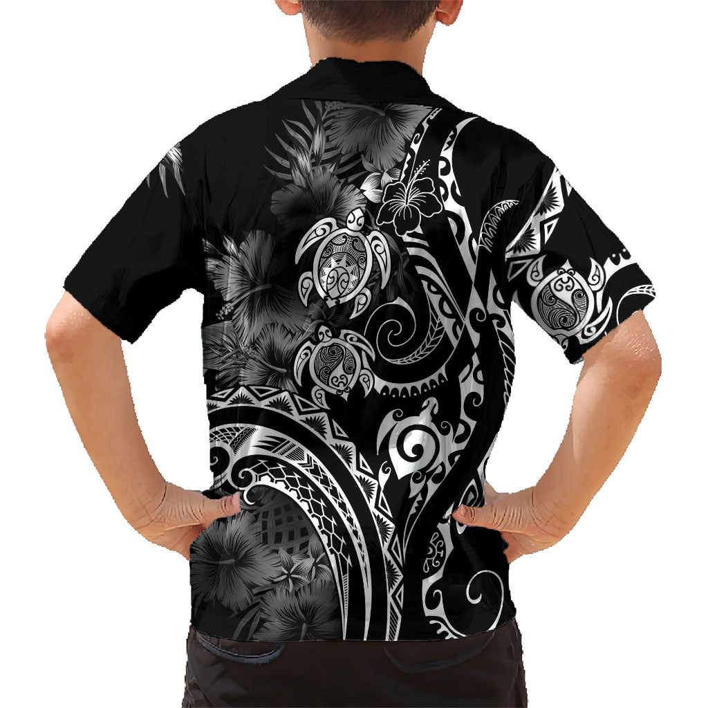 Aloha Hawaii Turtles Floral Family Matching Off Shoulder Short Dress and Hawaiian Shirt Obsidian Glaze