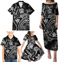 Aloha Hawaii Turtles Floral Family Matching Puletasi and Hawaiian Shirt Obsidian Glaze