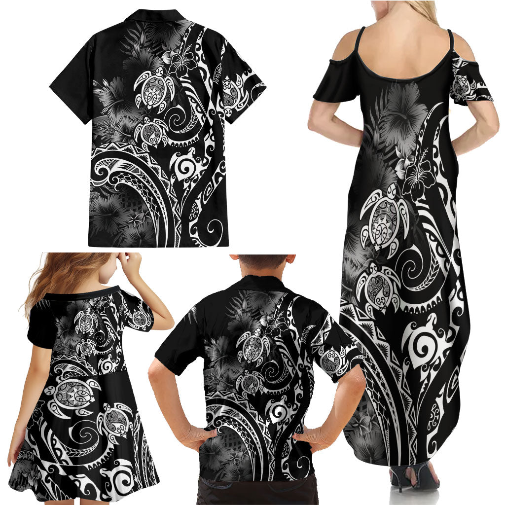 Aloha Hawaii Turtles Floral Family Matching Summer Maxi Dress and Hawaiian Shirt Obsidian Glaze