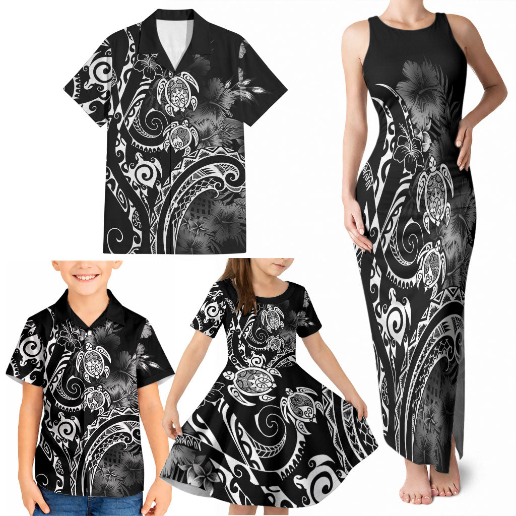 Aloha Hawaii Turtles Floral Family Matching Tank Maxi Dress and Hawaiian Shirt Obsidian Glaze LT7 - Polynesian Pride