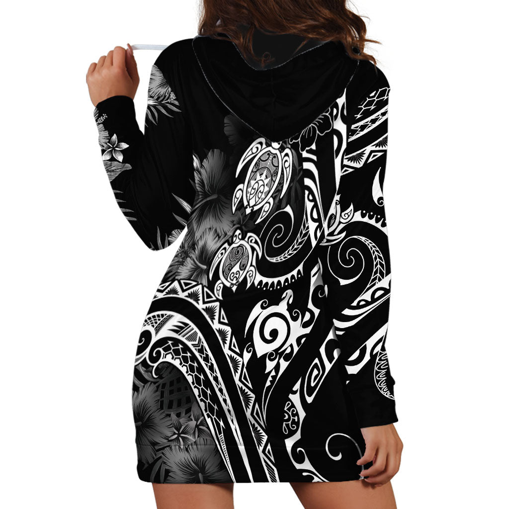 Aloha Hawaii Turtles Floral Hoodie Dress Obsidian Glaze