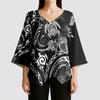 Aloha Hawaii Turtles Floral Kimono Sleeve Blouse Obsidian Glaze