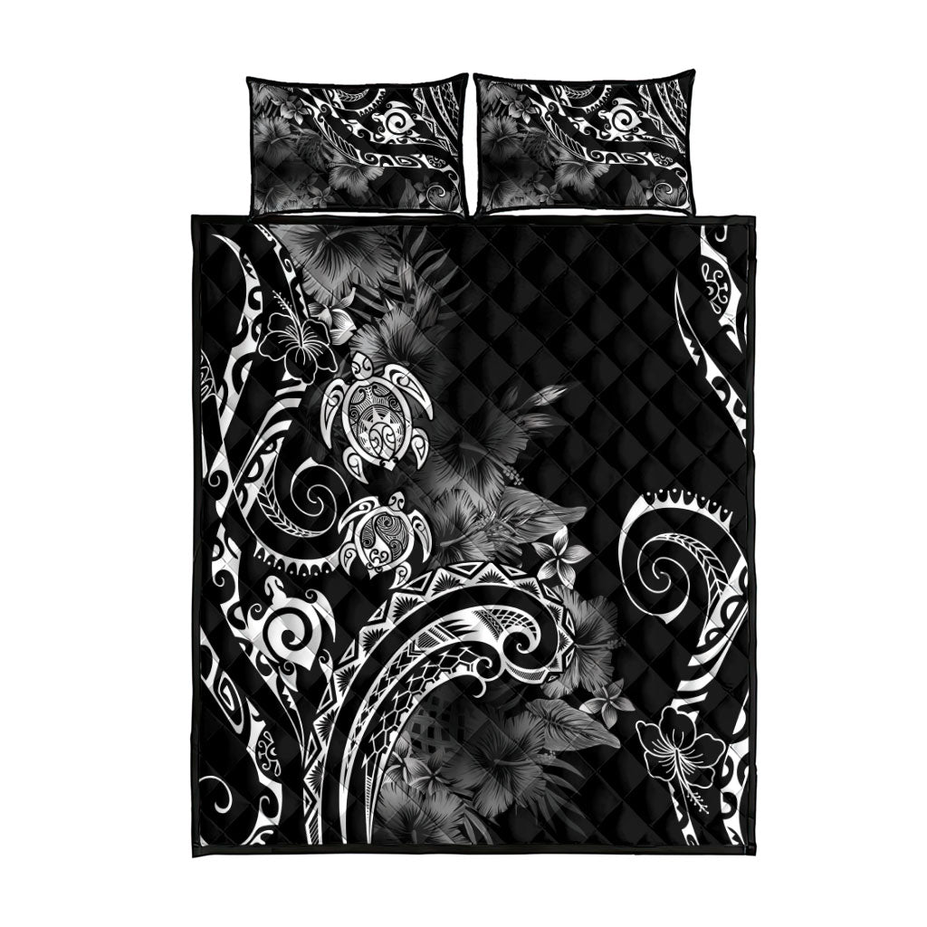 Aloha Hawaii Turtles Floral Quilt Bed Set Obsidian Glaze