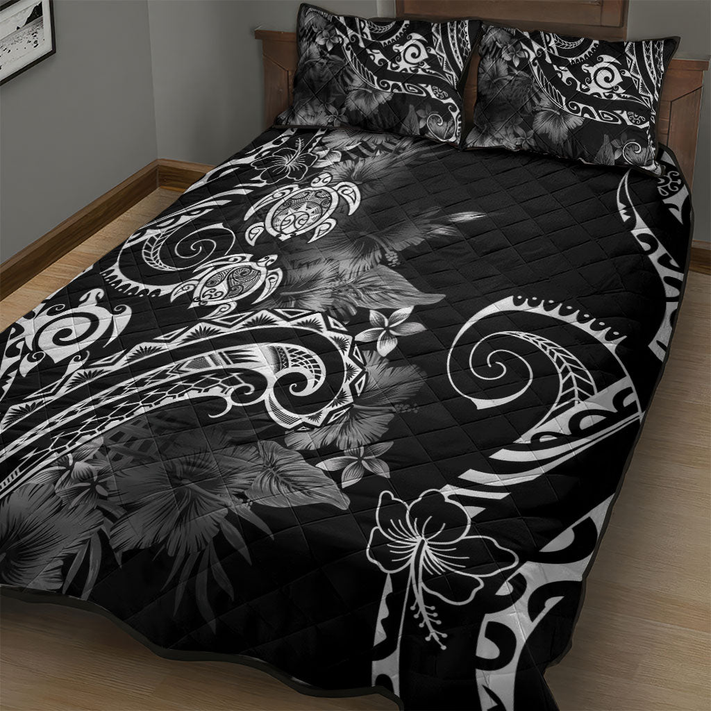 Aloha Hawaii Turtles Floral Quilt Bed Set Obsidian Glaze