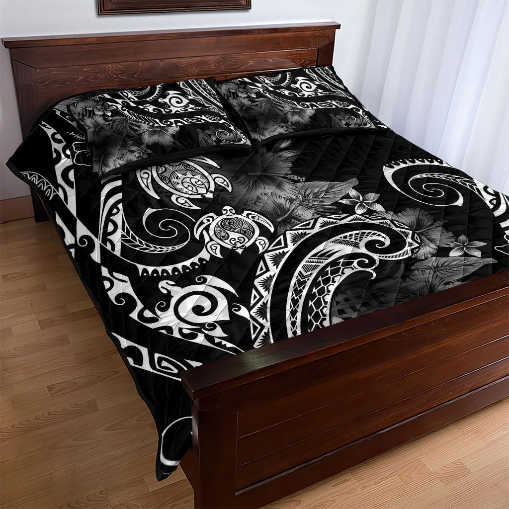 Aloha Hawaii Turtles Floral Quilt Bed Set Obsidian Glaze