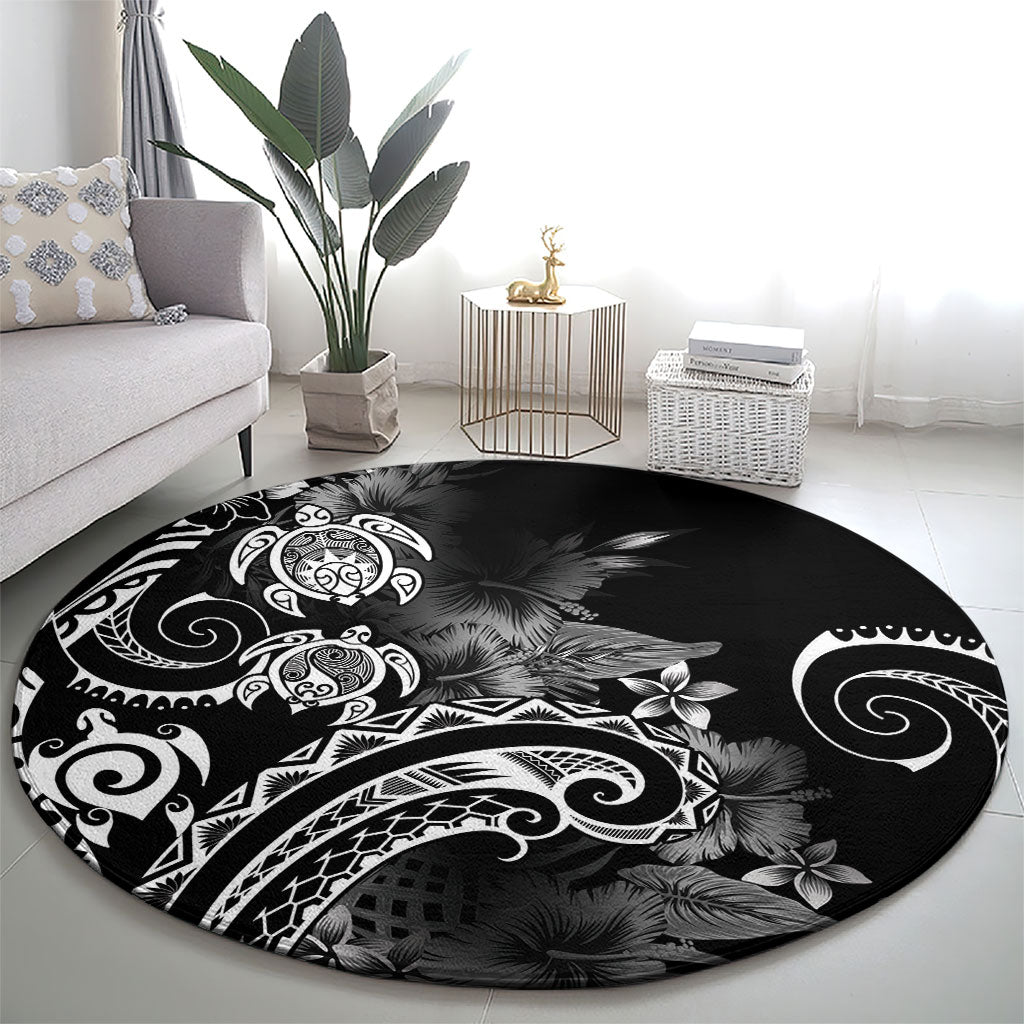 Aloha Hawaii Turtles Floral Round Carpet Obsidian Glaze