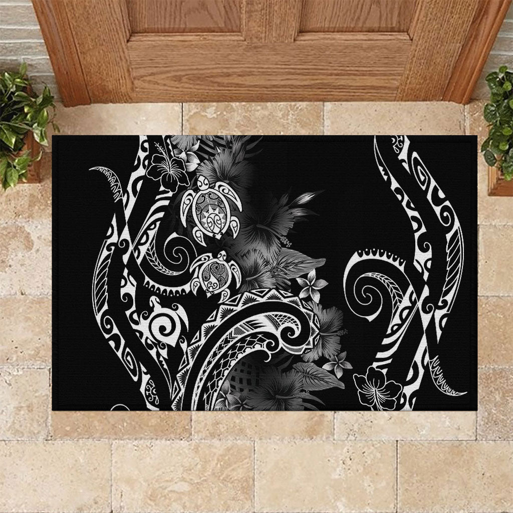 Aloha Hawaii Turtles Floral Rubber Doormat Obsidian Glaze