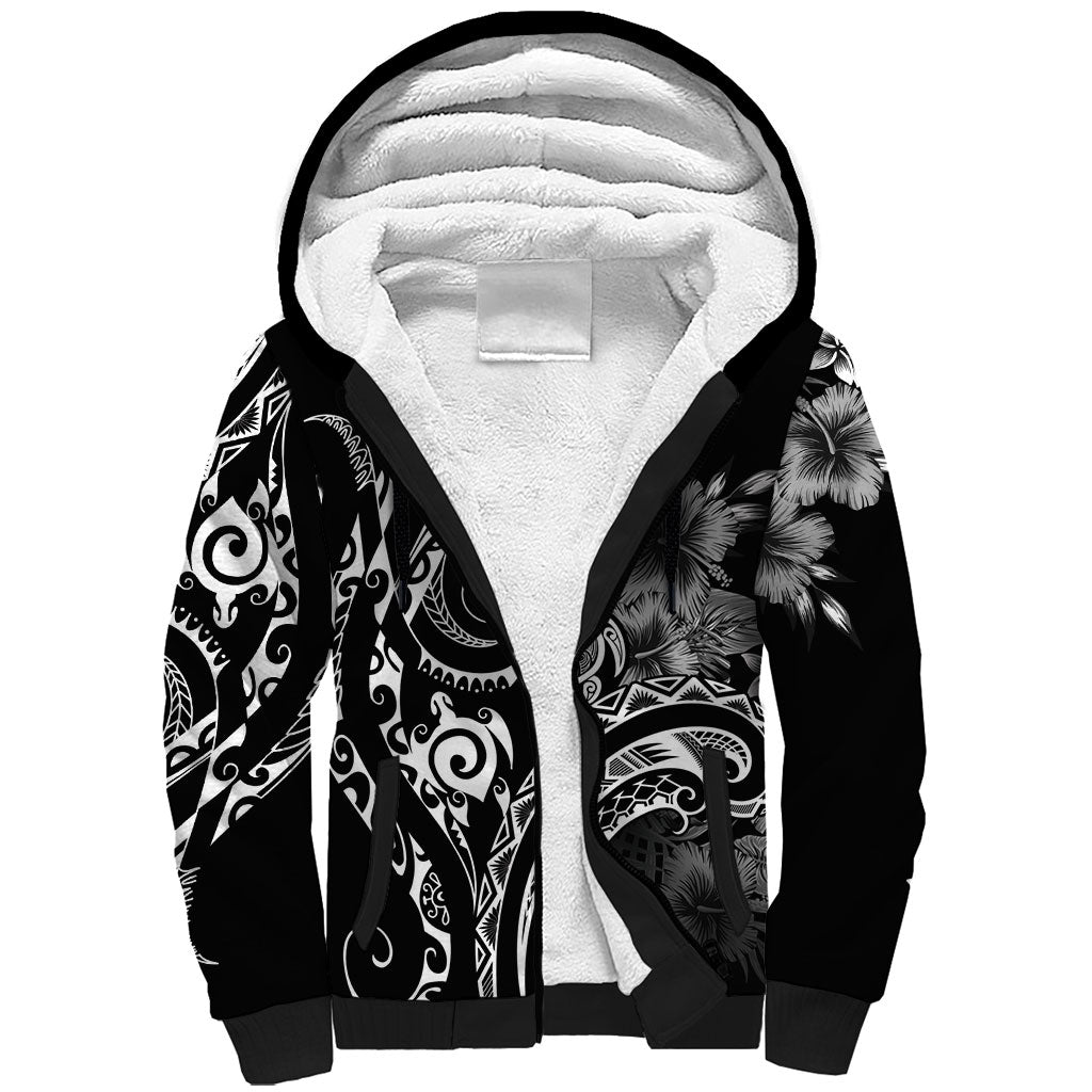 Aloha Hawaii Turtles Floral Sherpa Hoodie Obsidian Glaze