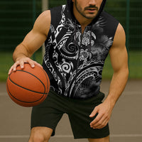 Aloha Hawaii Turtles Floral Sleeveless Zip Hoodie Obsidian Glaze