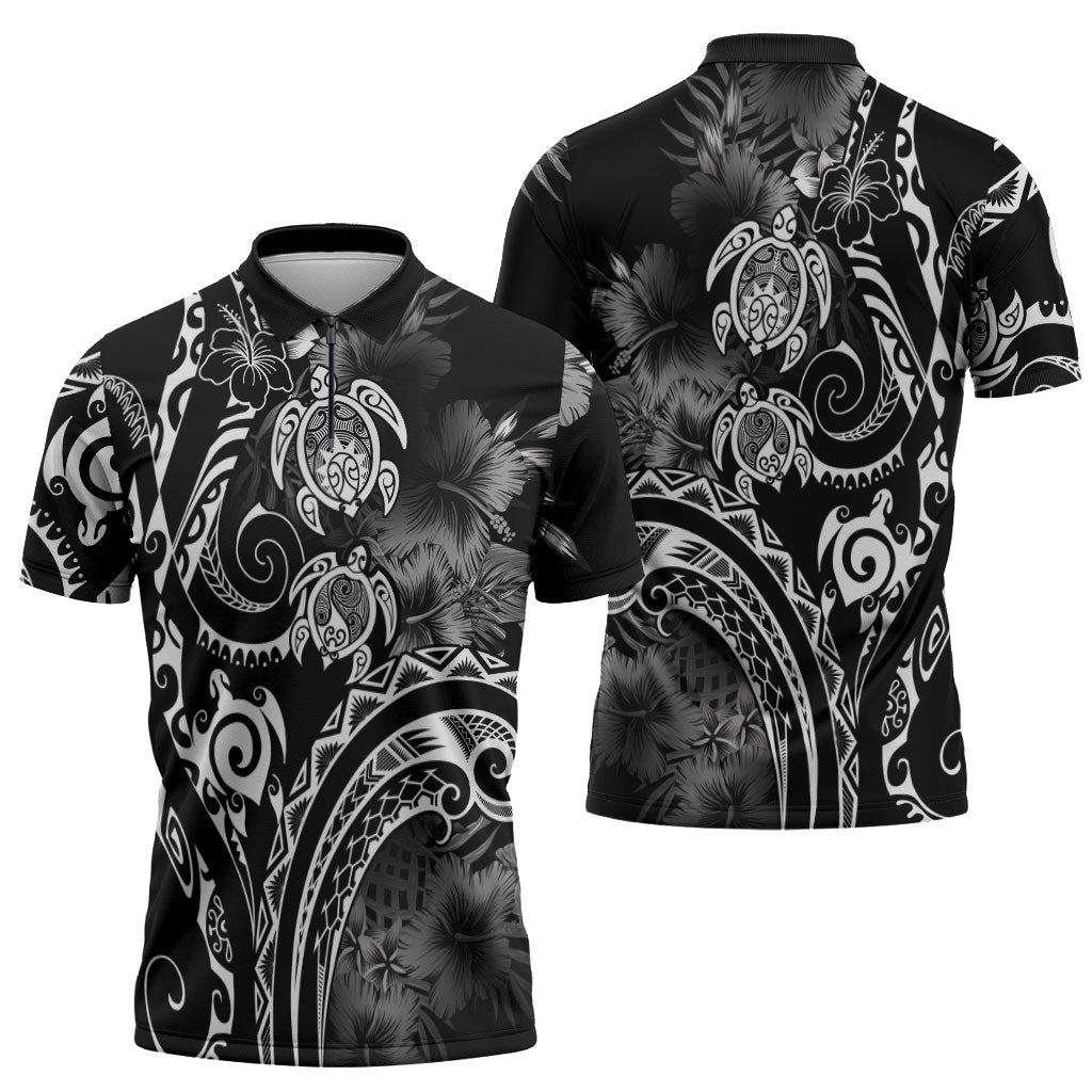 Aloha Hawaii Turtles Floral Zipper Polo Shirt Obsidian Glaze