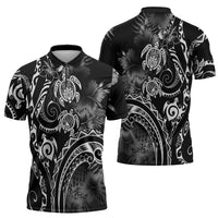 Aloha Hawaii Turtles Floral Zipper Polo Shirt Obsidian Glaze