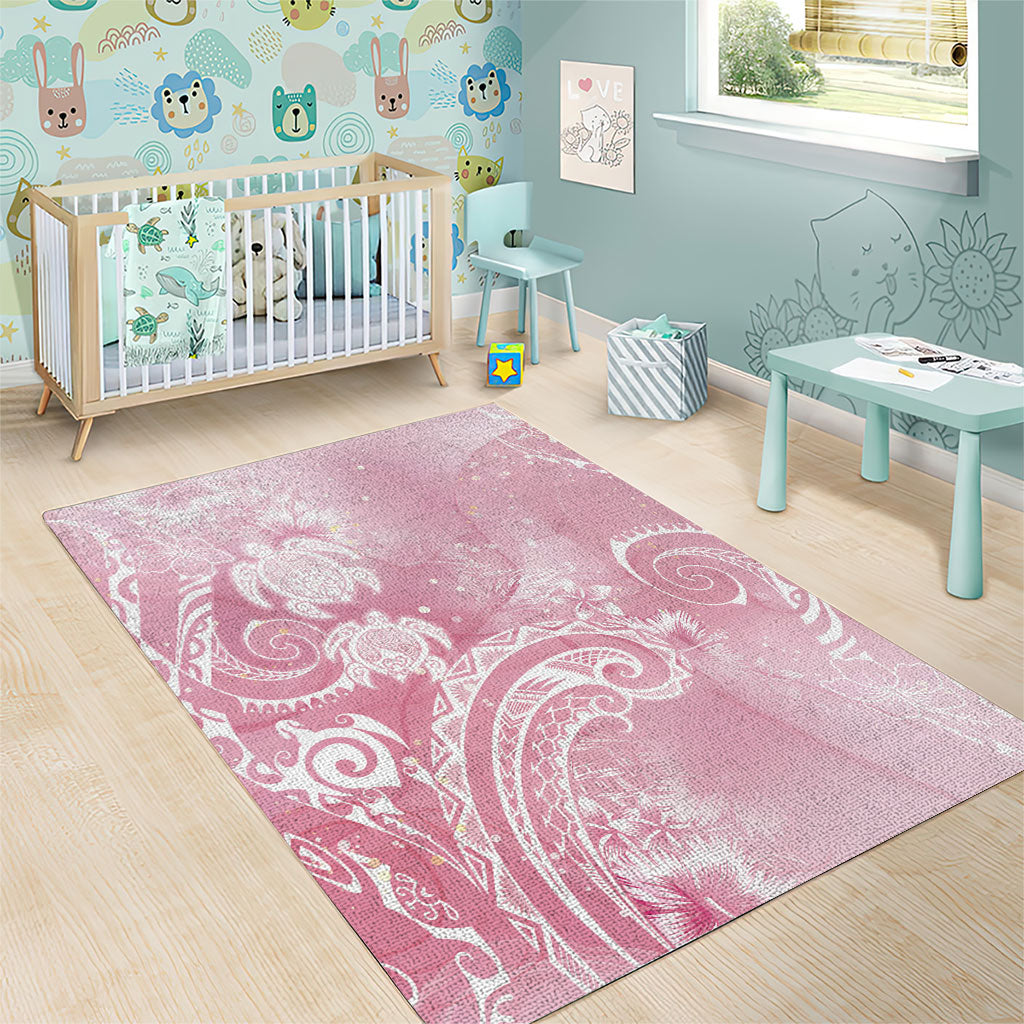 Aloha Hawaii Turtles Floral Area Rug Pink Marbles Glaze