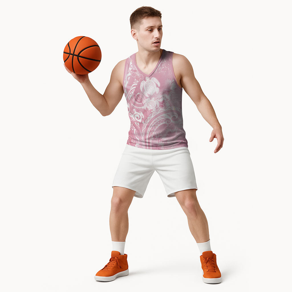 Aloha Hawaii Turtles Floral Basketball Jersey Pink Marbles Glaze