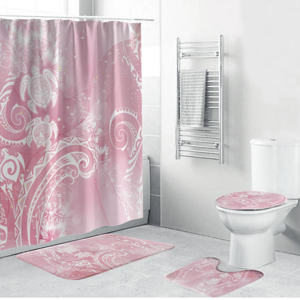 Aloha Hawaii Turtles Floral Bathroom Set Pink Marbles Glaze