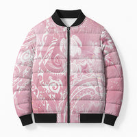 Aloha Hawaii Turtles Floral Bomber Puffer Jacket Pink Marbles Glaze