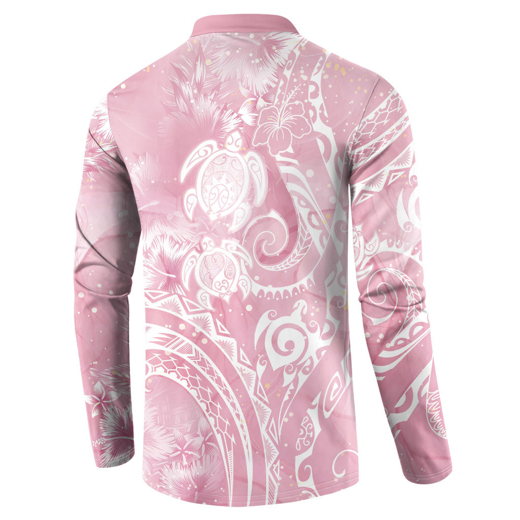 Aloha Hawaii Turtles Floral Button Sweatshirt Pink Marbles Glaze