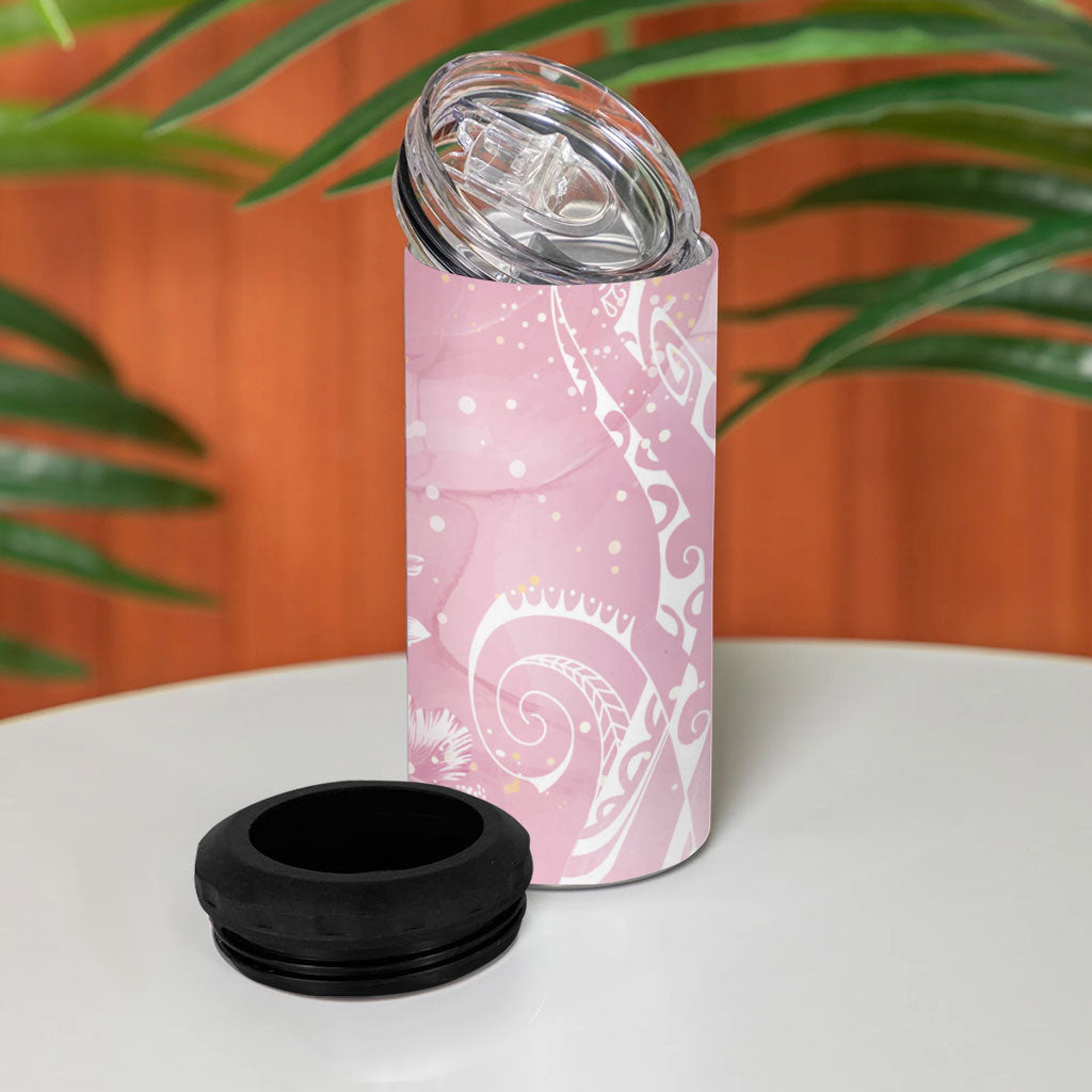 Aloha Hawaii Turtles Floral 4 in 1 Can Cooler Tumbler Pink Marbles Glaze