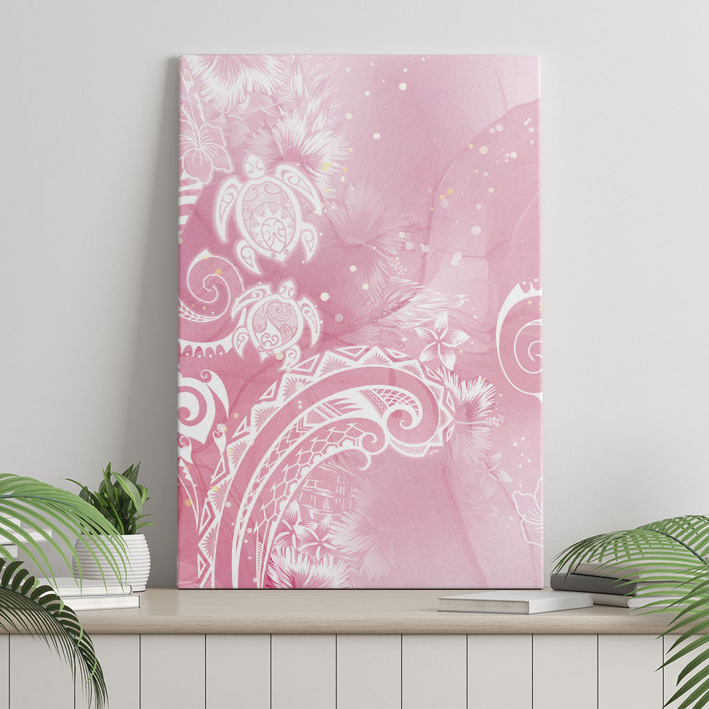 Aloha Hawaii Turtles Floral Canvas Wall Art Pink Marbles Glaze