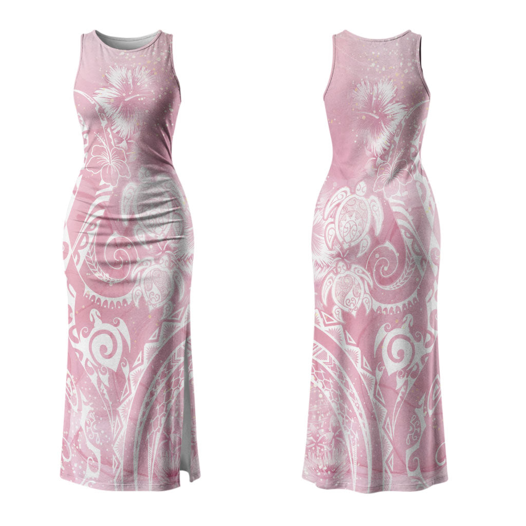 Aloha Hawaii Turtles Floral Couples Matching Tank Maxi Dress and Hawaiian Shirt Pink Marbles Glaze LT7 - Polynesian Pride