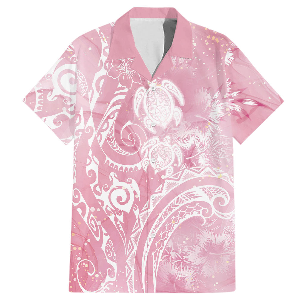 Aloha Hawaii Turtles Floral Family Matching Long Sleeve Bodycon Dress and Hawaiian Shirt Pink Marbles Glaze
