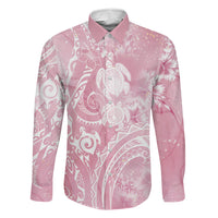 Aloha Hawaii Turtles Floral Family Matching Off Shoulder Maxi Dress and Hawaiian Shirt Pink Marbles Glaze