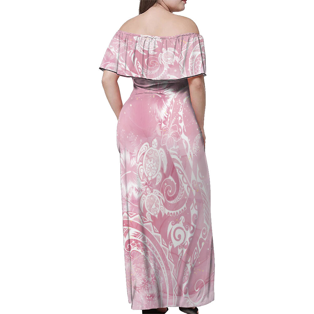 Aloha Hawaii Turtles Floral Family Matching Off Shoulder Maxi Dress and Hawaiian Shirt Pink Marbles Glaze