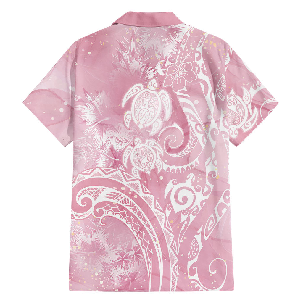 Aloha Hawaii Turtles Floral Family Matching Short Sleeve Bodycon Dress and Hawaiian Shirt Pink Marbles Glaze
