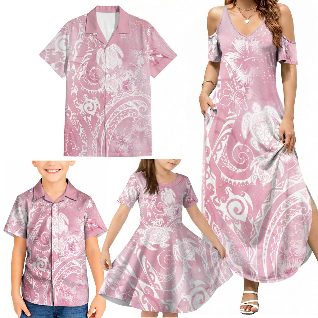 Aloha Hawaii Turtles Floral Family Matching Summer Maxi Dress and Hawaiian Shirt Pink Marbles Glaze LT7 - Polynesian Pride