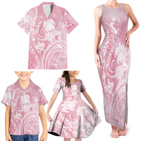 Aloha Hawaii Turtles Floral Family Matching Tank Maxi Dress and Hawaiian Shirt Pink Marbles Glaze
