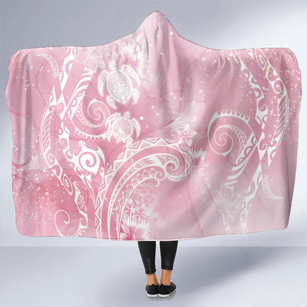 Aloha Hawaii Turtles Floral Hooded Blanket Pink Marbles Glaze