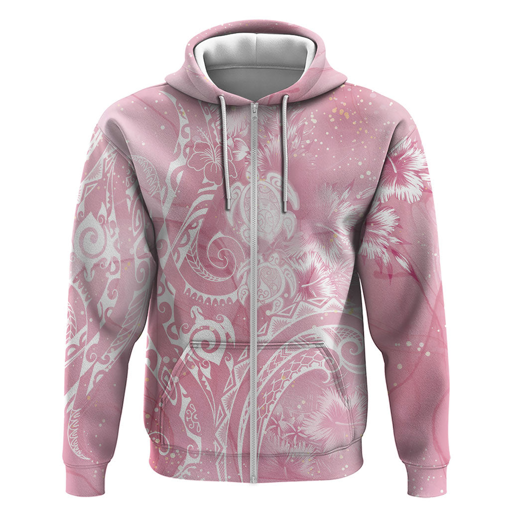 Aloha Hawaii Turtles Floral Hoodie Pink Marbles Glaze