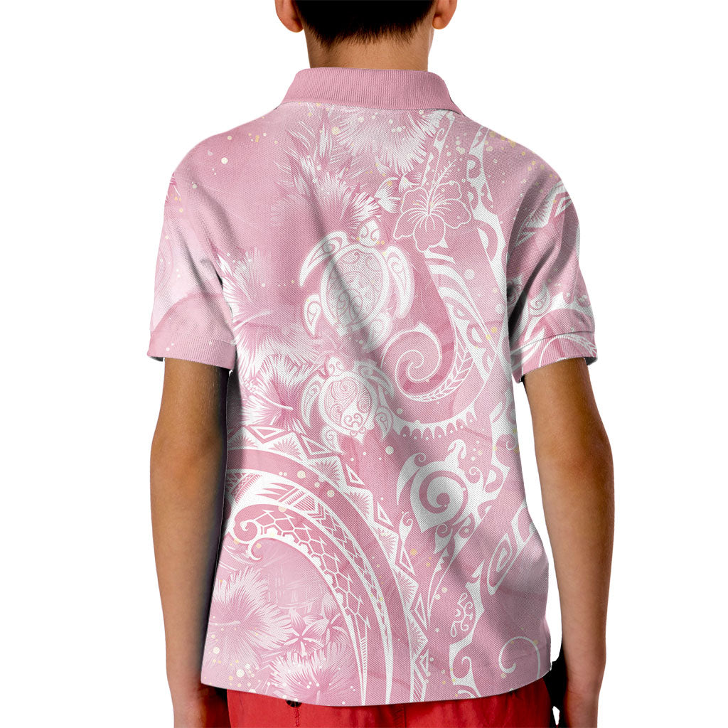 Aloha Hawaii Turtles Floral Kid Polo Shirt Pink Marbles Glaze